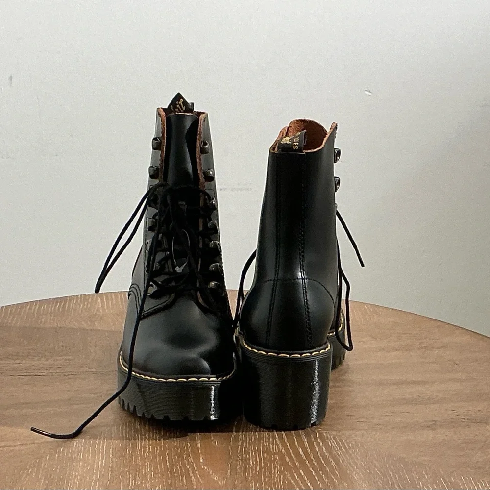 Dr Martens Leona Nubuck Leather Platform Combat Boots Woman Black NEW - Picture 9 of 9